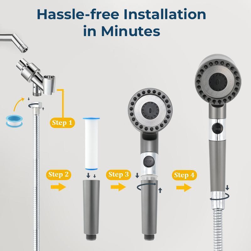 3Setting Shower Head with Purifier & StressRelieving Massage Jets