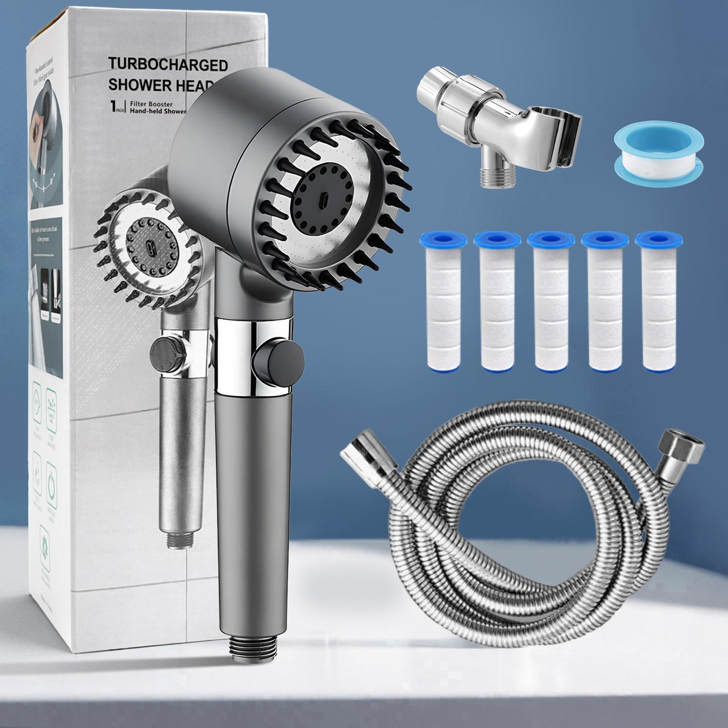 3Setting Shower Head with Purifier & StressRelieving Massage Jets